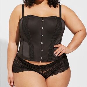 Torrid Black Satin Corset Hook Front 3